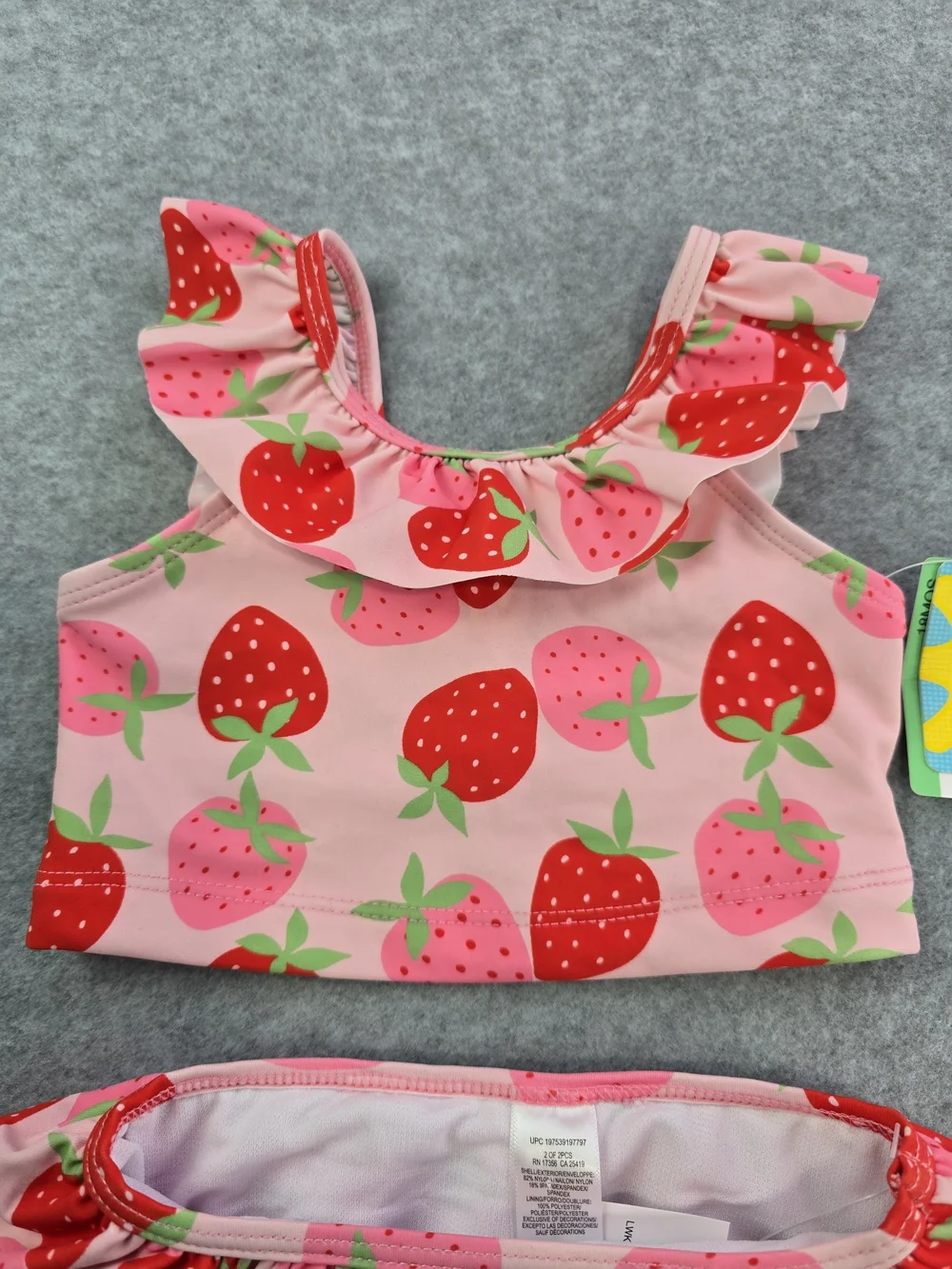 NWT Little Me Strawberry Print Ruffle Two-Piece Girls Swimsuit - Pink & Red 18M